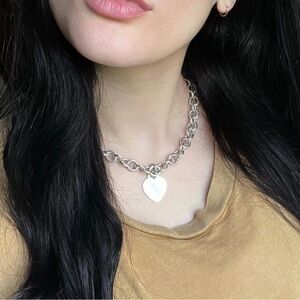 Vintage Retired Tiffany & Co. 925 Sterling Silver Heart Tag Choker Necklace 16”